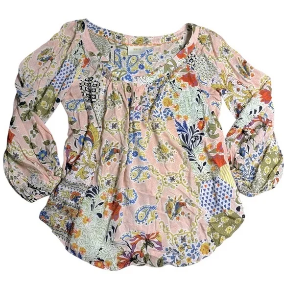 Maeve Anthropologie Boho Patchwork Peasant Blouse Size 4 - Picture 2 of 4
